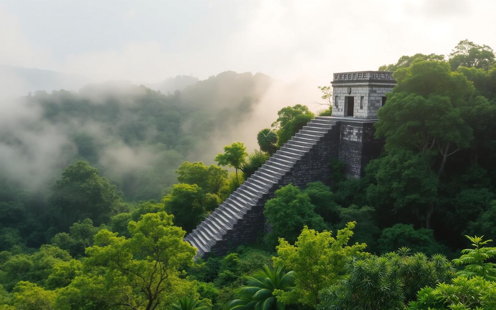 Xunantunich Maya pyramid rising above jungle canopy