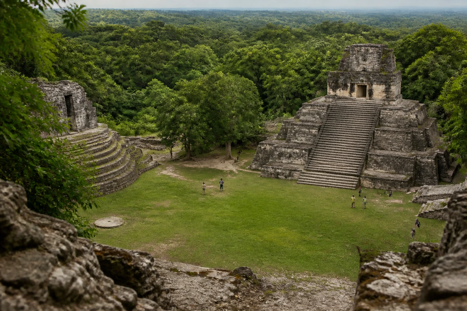 Maya archaeological site surrounded by rainforest in western Belize
