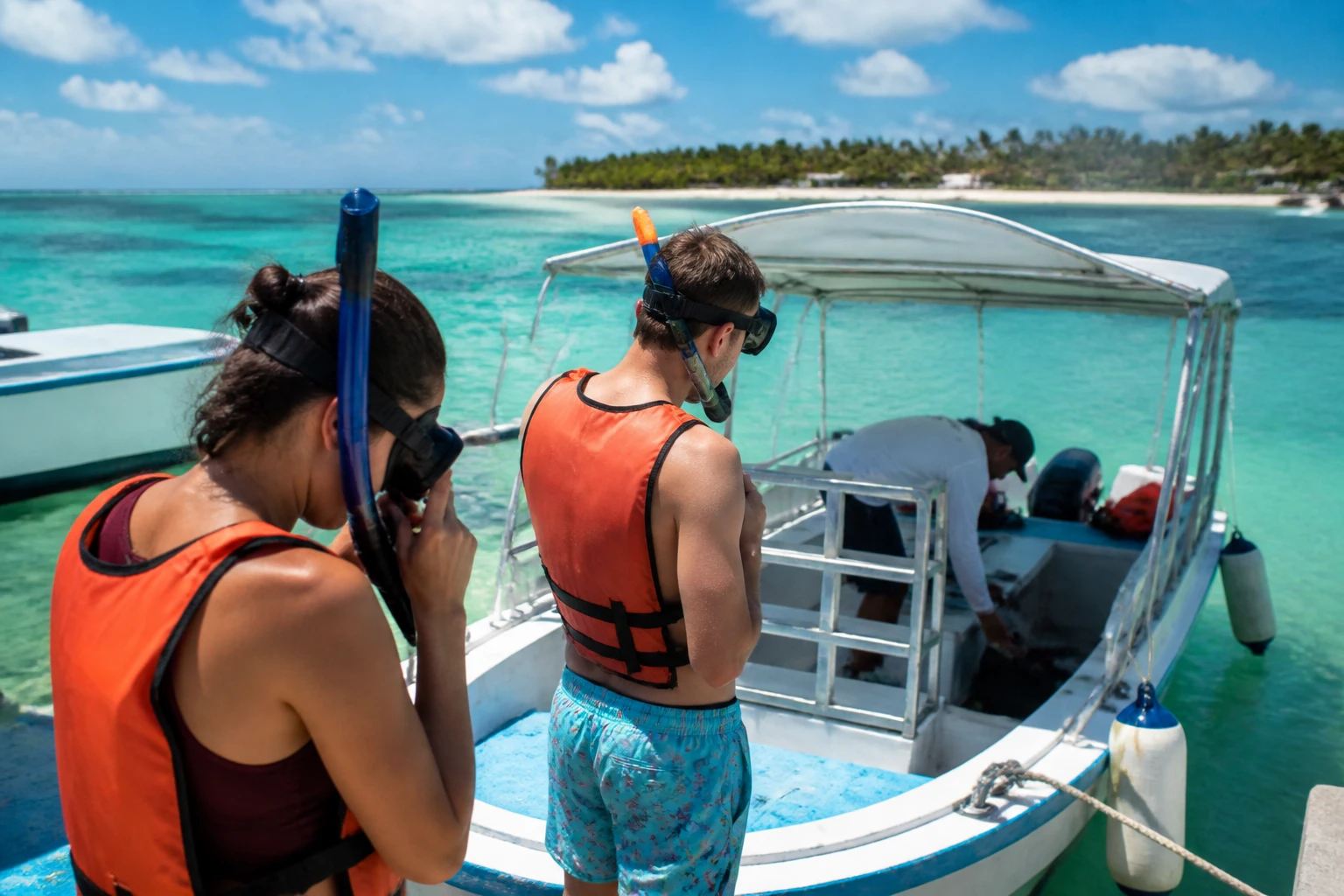 Snorkelers preparing for a reef excursion from Ambergris Caye