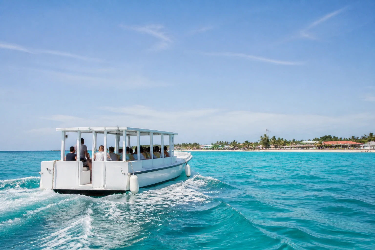 Passenger water taxi traveling toward San Pedro
