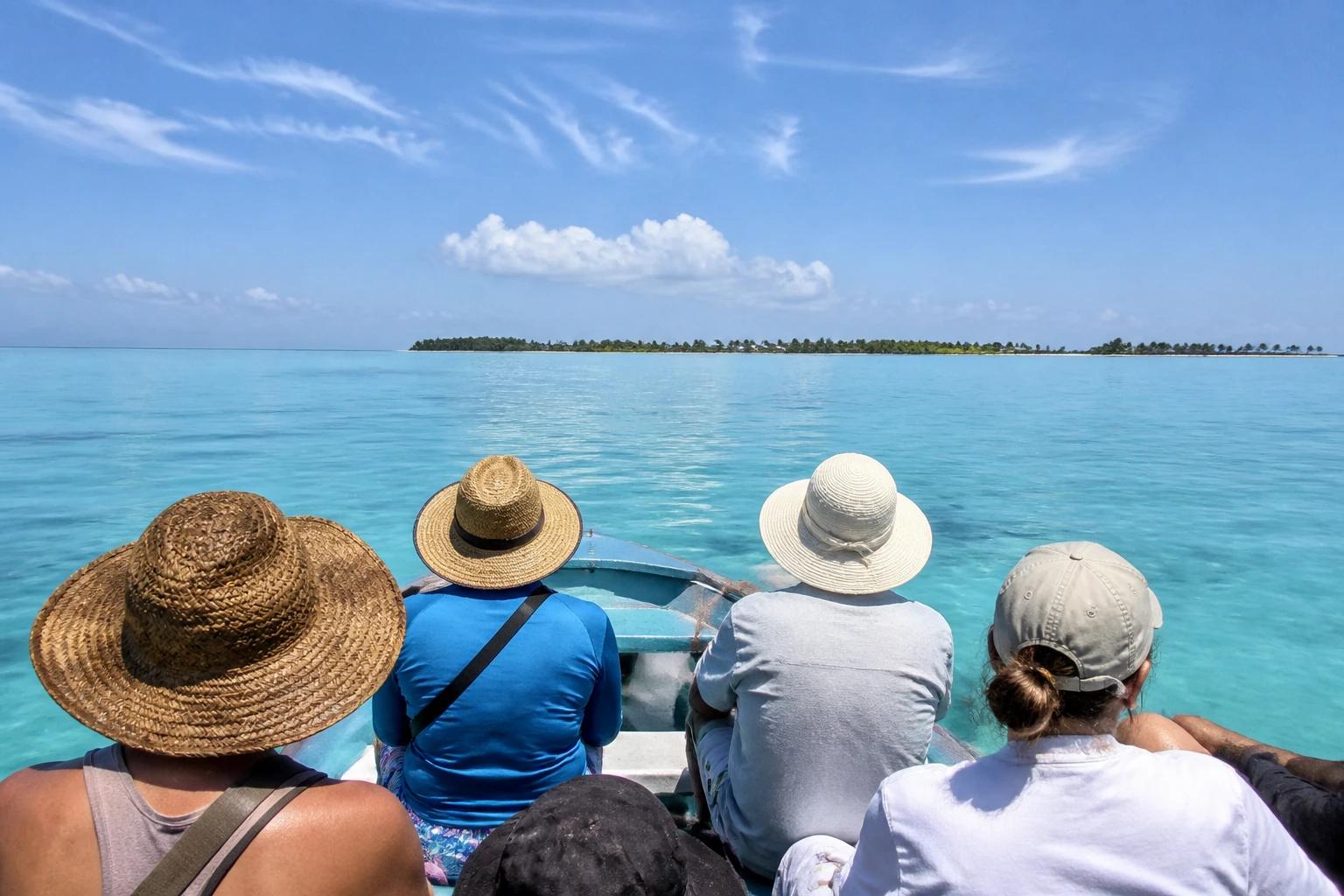 Small boat traveling to a Belize reef excursion