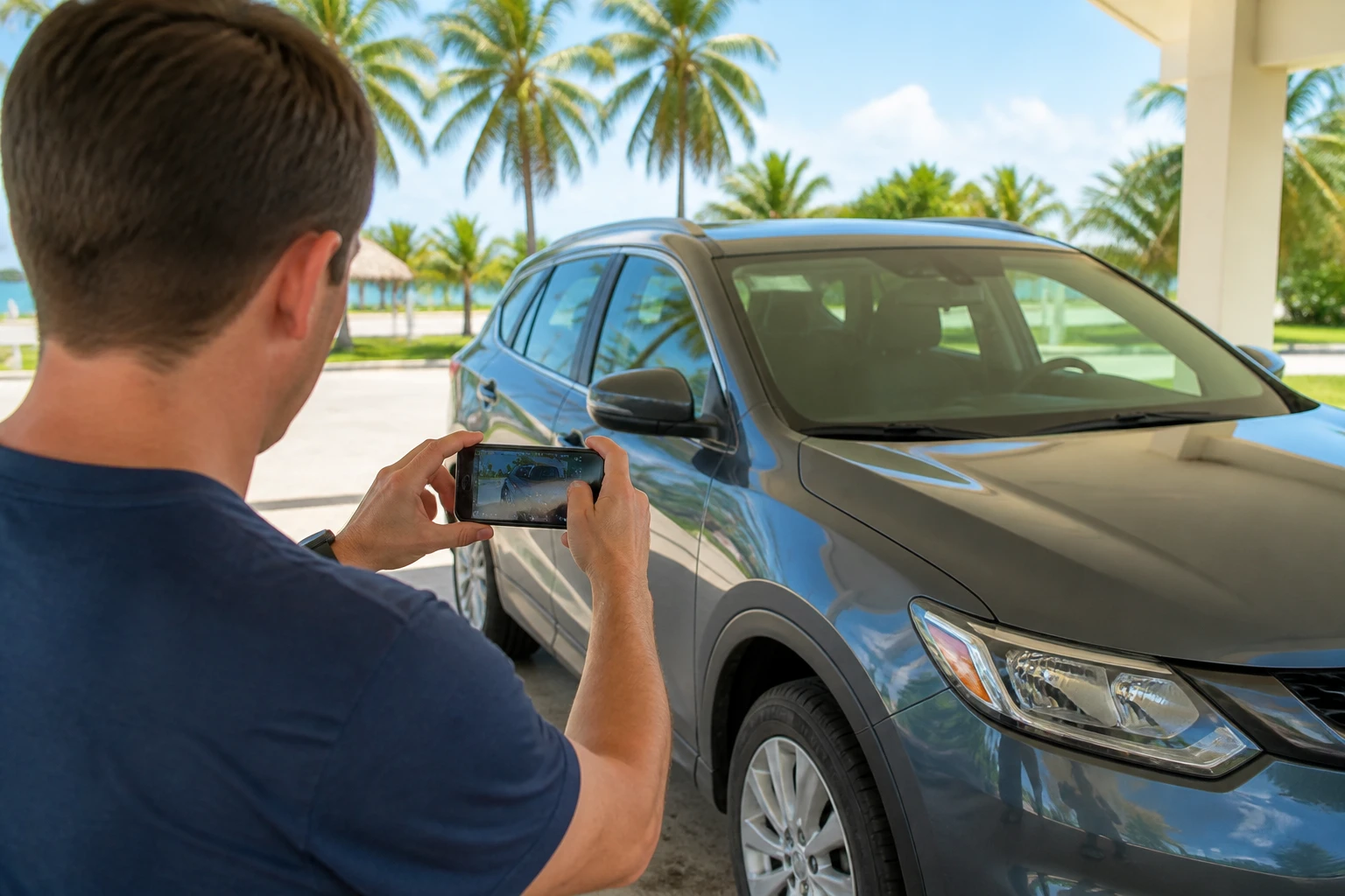 Documenting a rental car condition at pickup in Belize