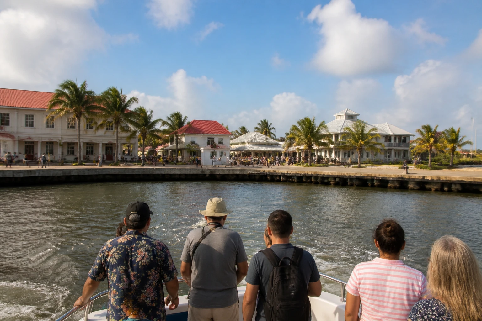 Tender boat approaching the Belize City cruise arrival area