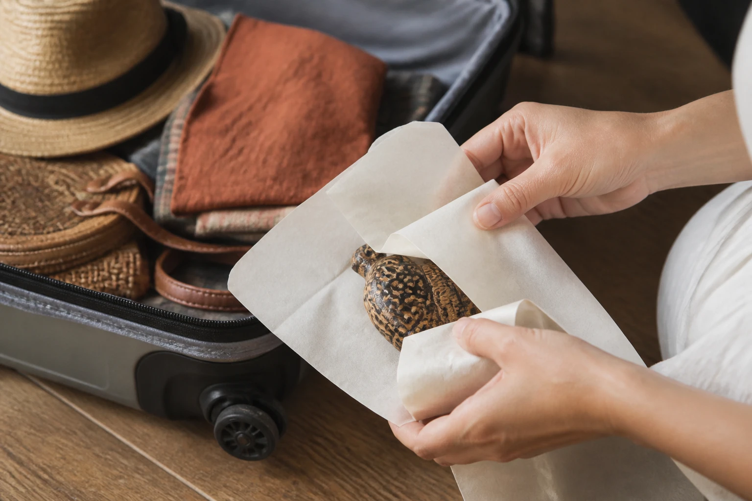 Packing a fragile handmade souvenir for travel