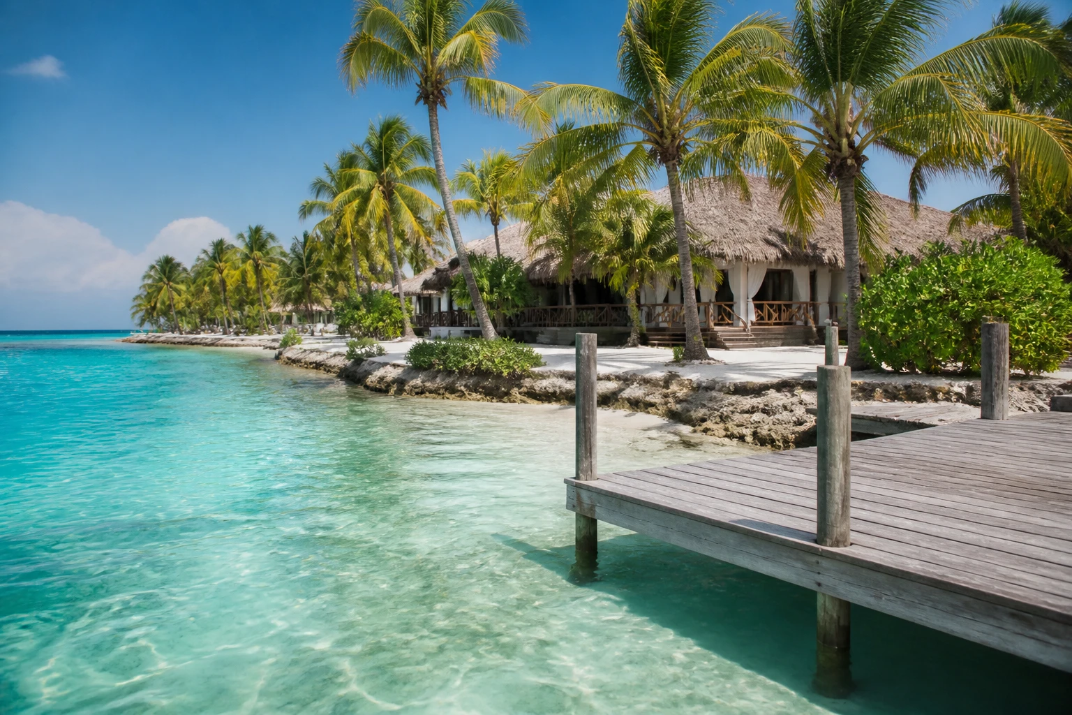 Island resort shoreline near Ambergris Caye, Belize