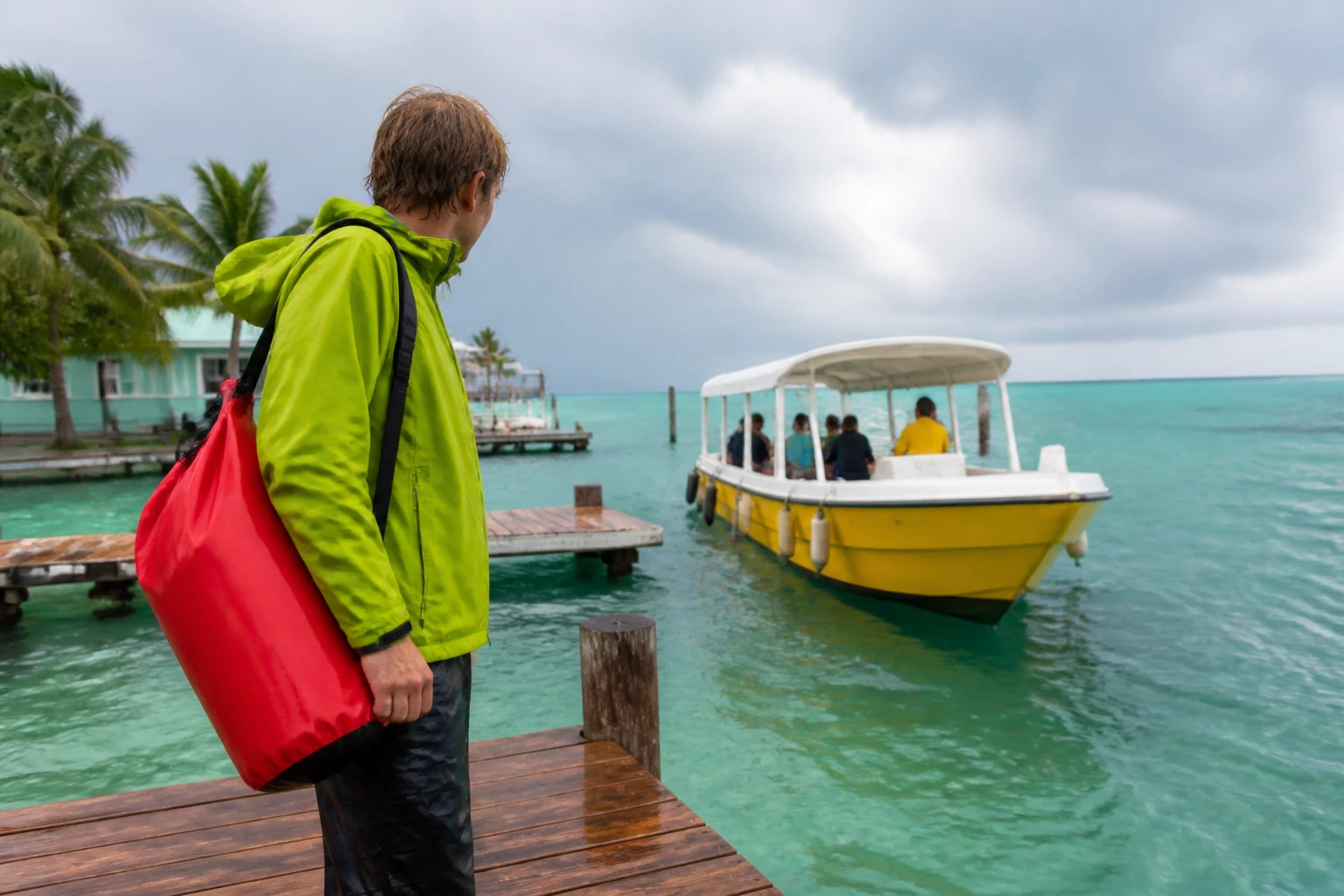 Traveler prepared for a summer water-taxi transfer in Belize