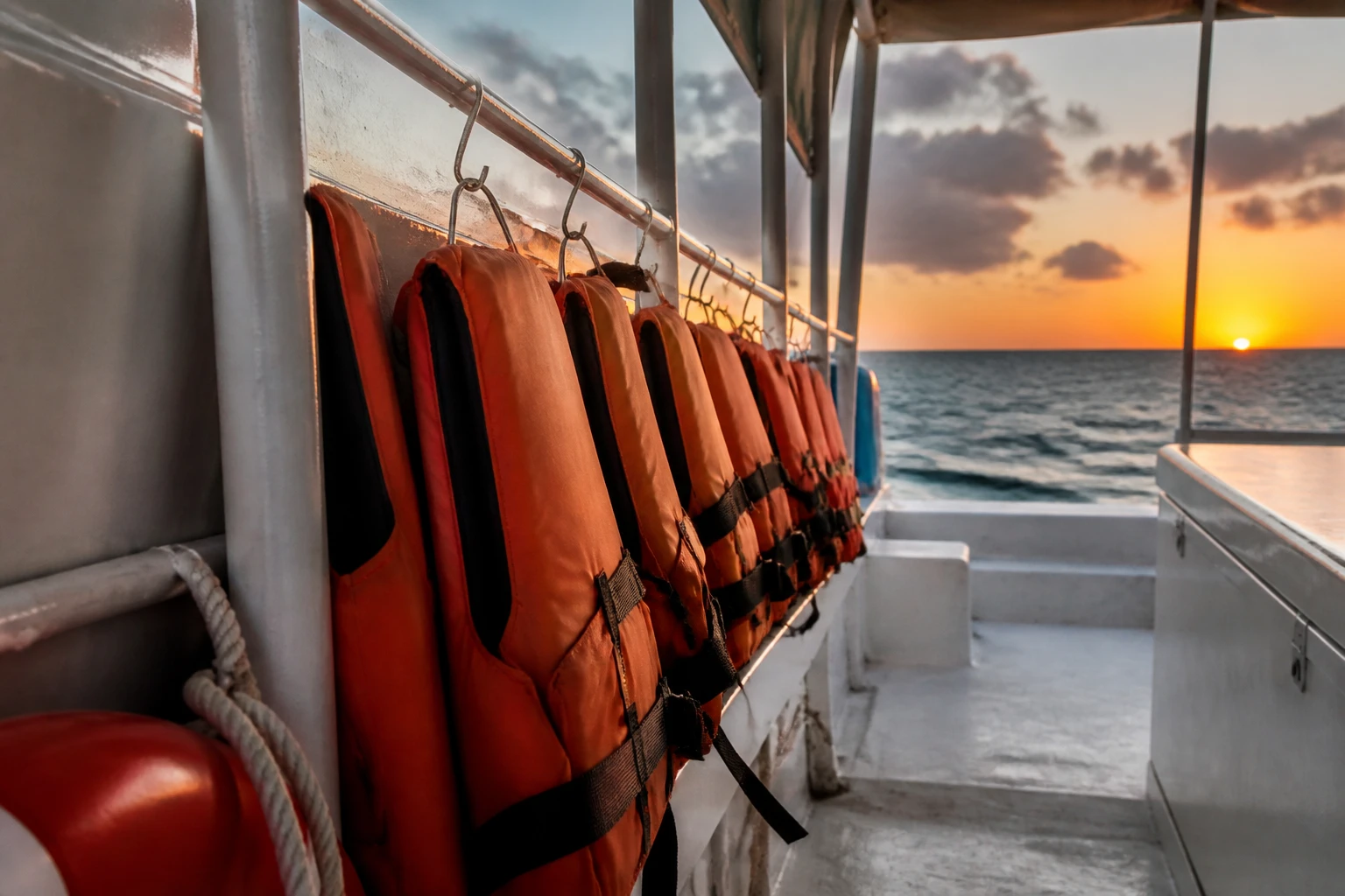 Life jackets aboard a Belize excursion boat