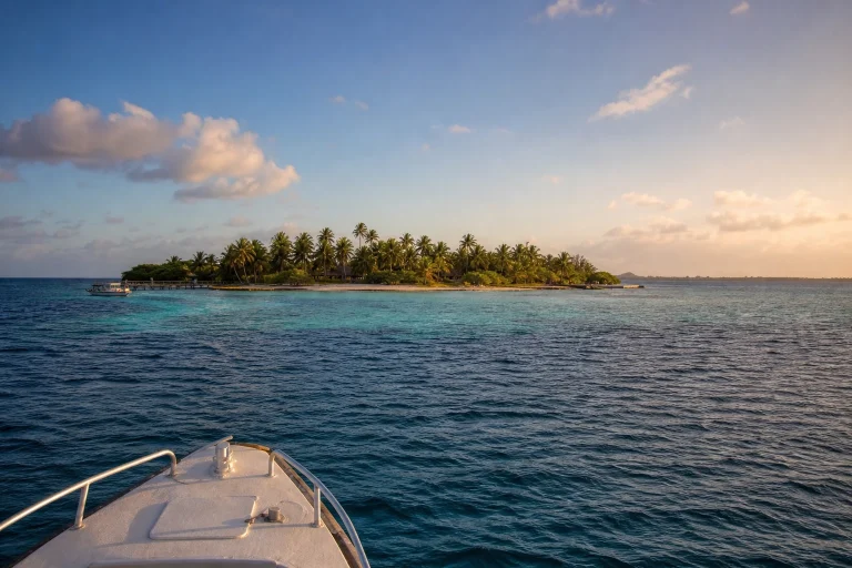 Passenger boat traveling across Caribbean water in Belize