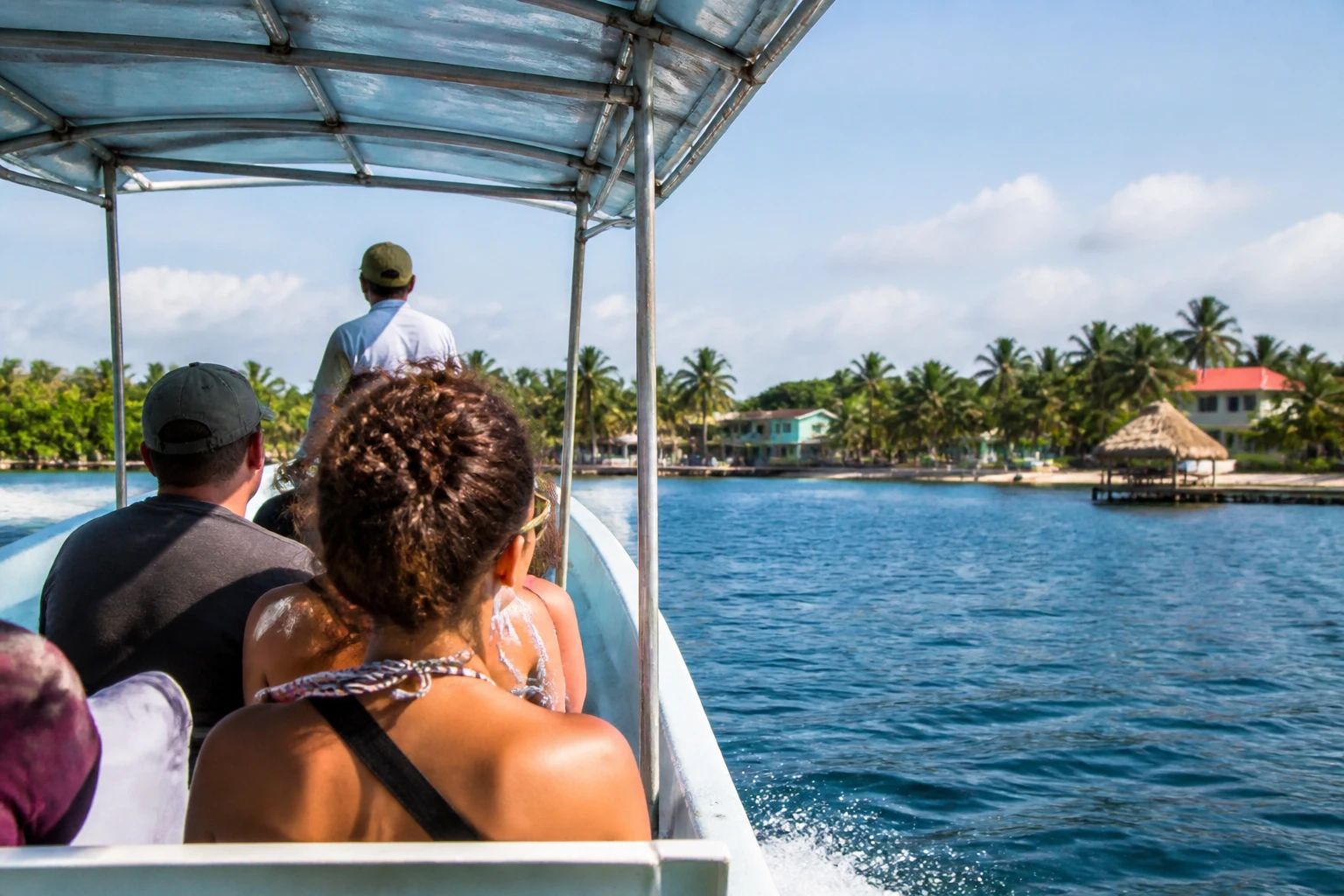 Passenger boat traveling along the Belize coast