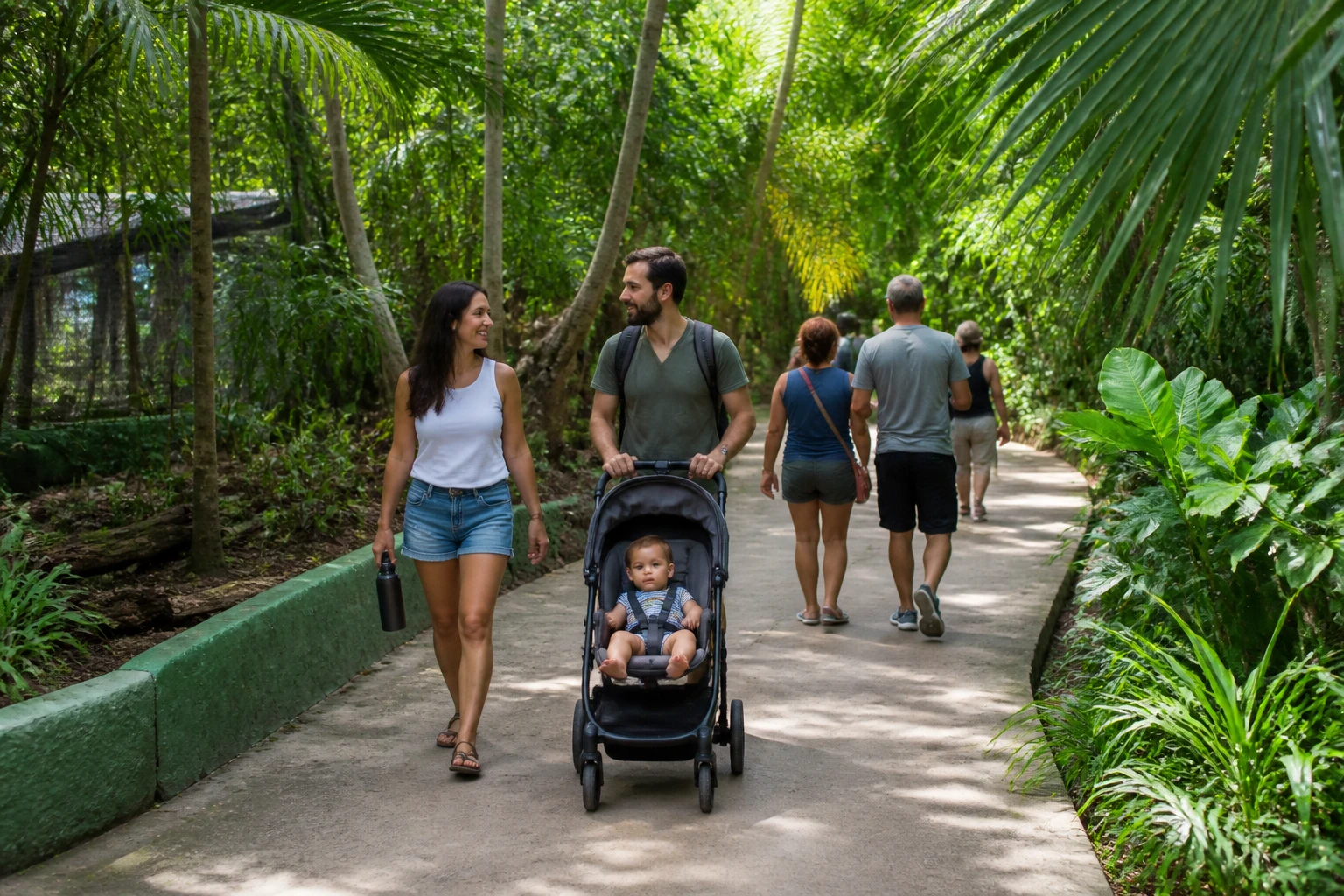 Visitors walking an accessible path at the Belize Zoo