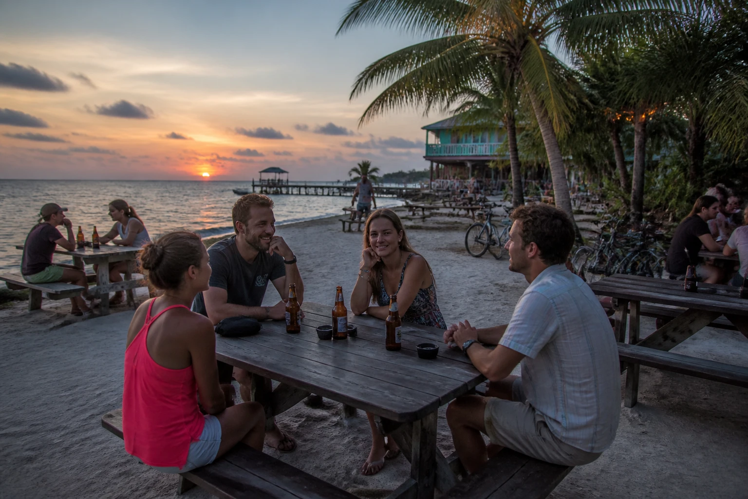 Relaxed outdoor drinks setting on Caye Caulker