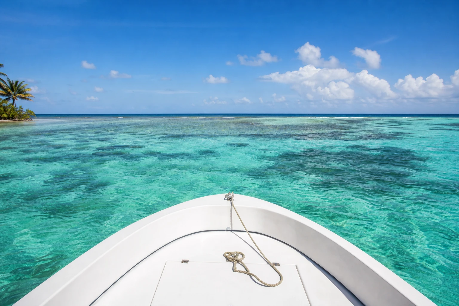 Boat traveling toward Hol Chan Marine Reserve near Ambergris Caye