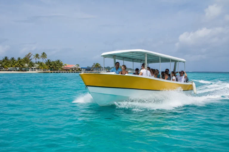 Passenger water taxi traveling across the Caribbean Sea in Belize