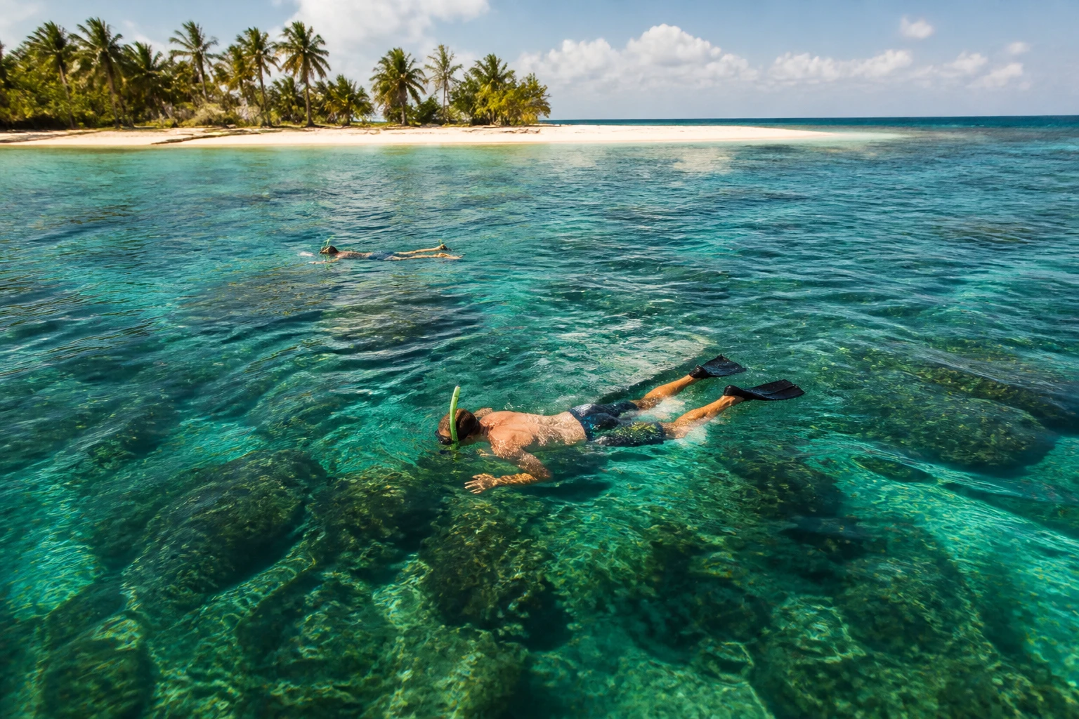 Snorkelers near Laughing Bird Caye in Belize