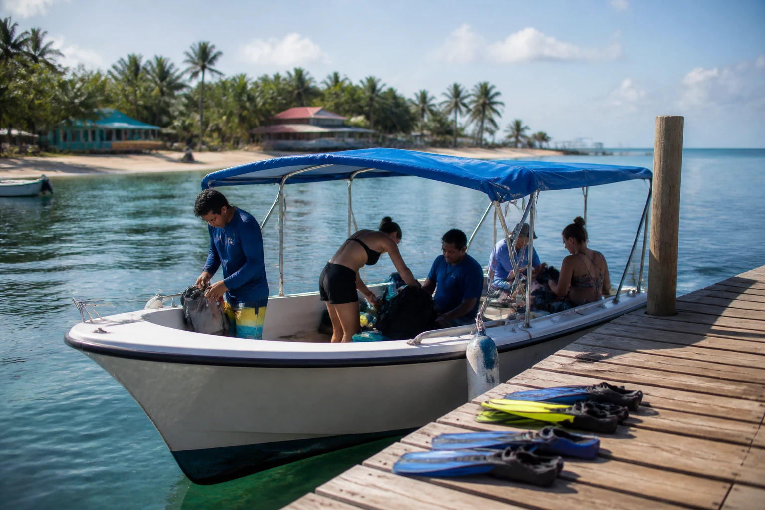 Boat excursion departure preparations in Placencia, Belize