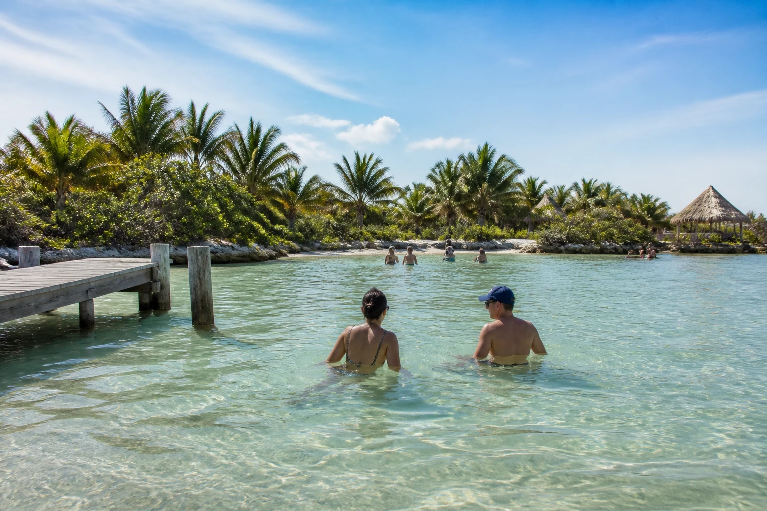 Visitors enjoying shallow water at Secret Beach