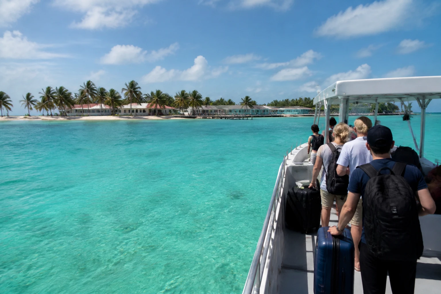 Water taxi carrying travelers toward a Belize island