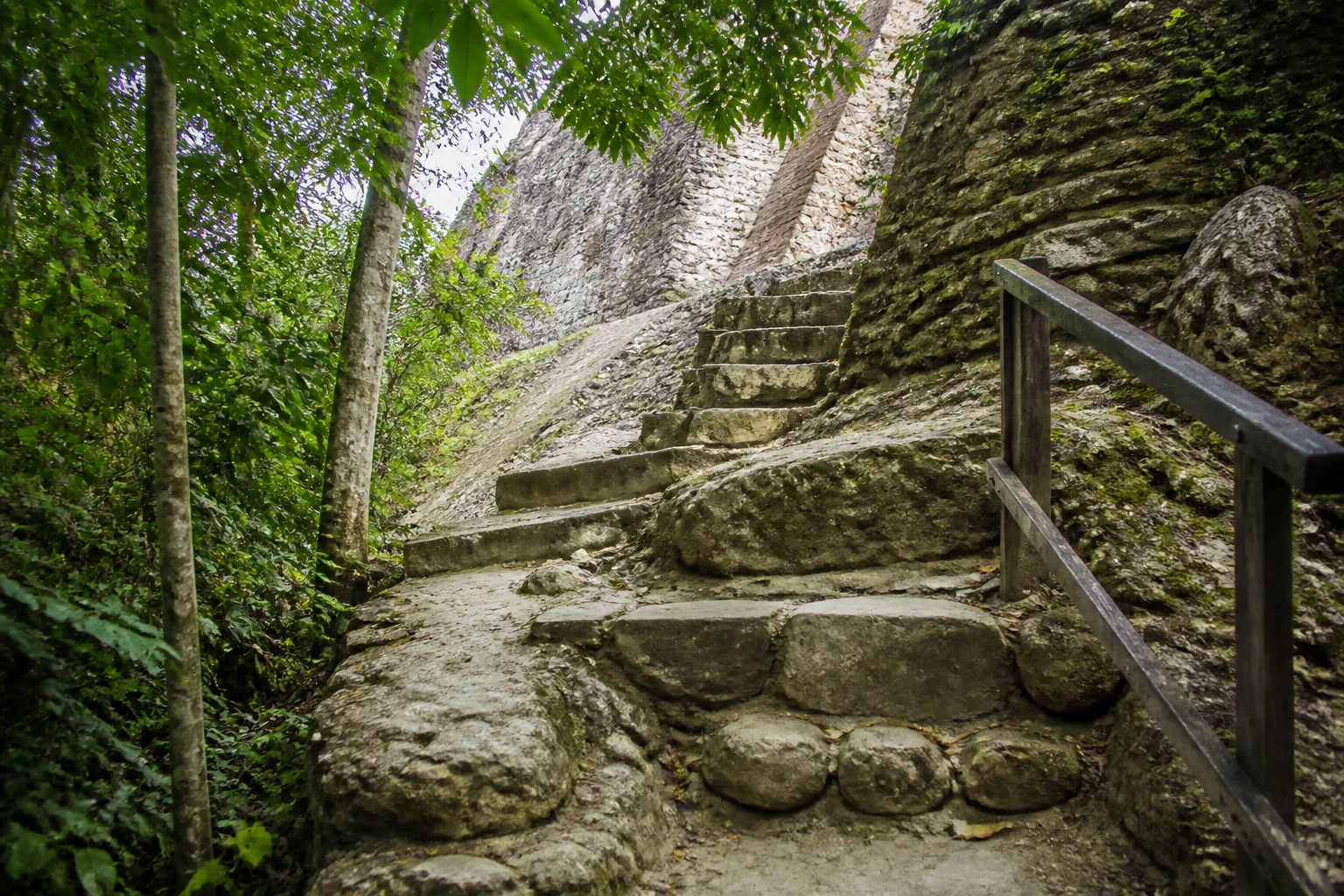 Rugged trail and stone steps within the Xunantunich reserve